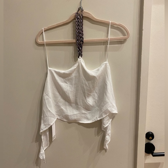 NWT BB Dakota by Steve Madden tie back crop top with chain detail, white size sm - Picture 5 of 5